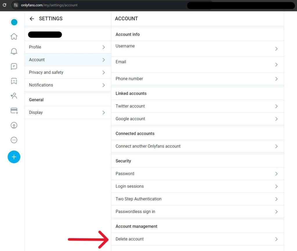 Select Delete Account Option on OnlyFans Select Delete Account Option on OnlyFans